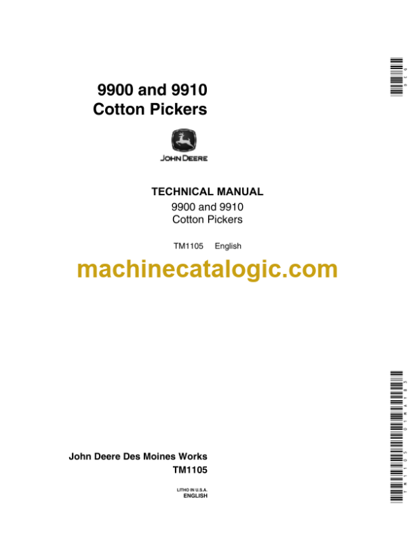 John Deere 9900 and 9910 Cotton Pickers Technical Manual (TM1105)