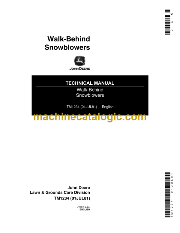 John Deere Walk-Behind Snowblowers Technical Manual (TM1234)