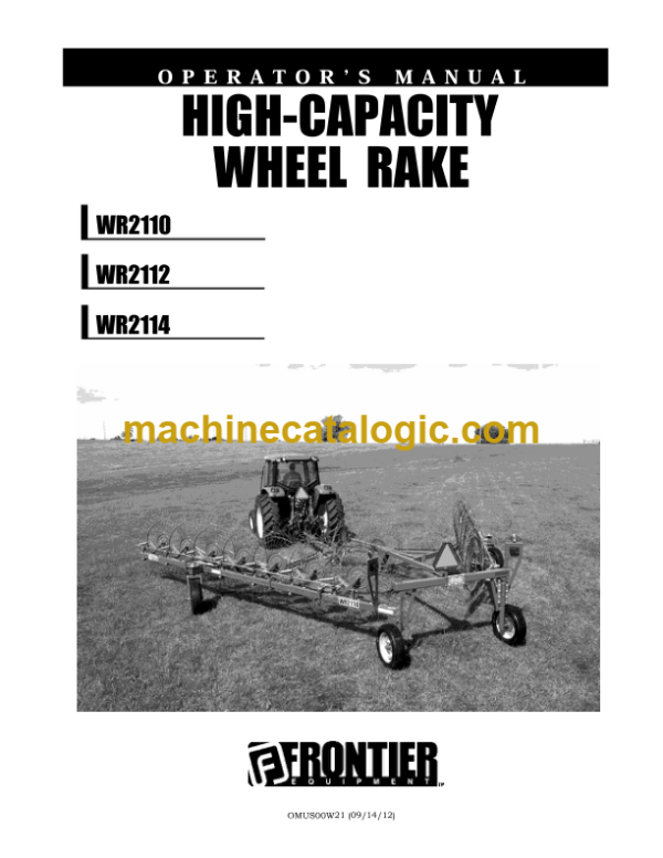 John Deere WR2110, WR2112, WR2114 High Capacity Wheel Rake Operator's Manual (TNOMUS00W21)