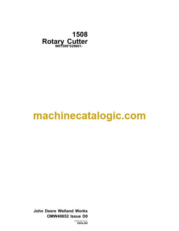 John Deere 1508 Rotary Cutter Operator's Manual (OMW40652)