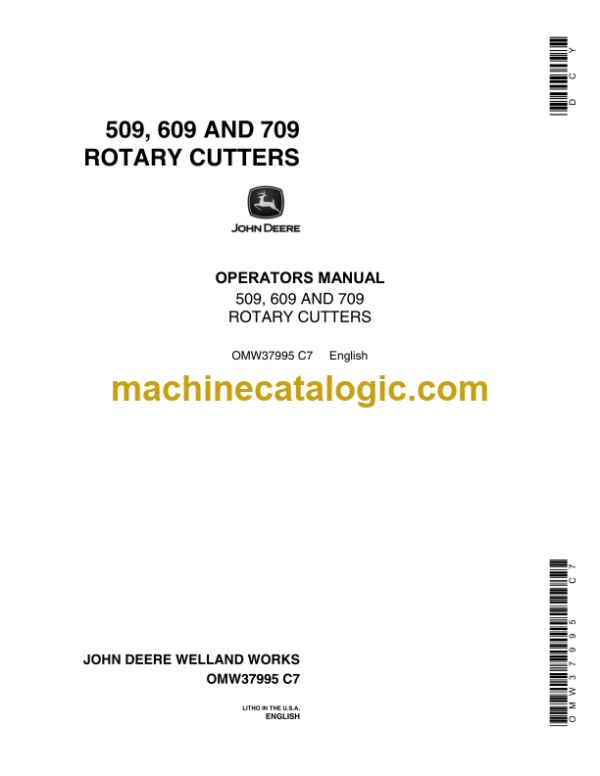 John Deere 509, 609 and 709 Rotar Cutters Operator's Manual (OMW37995)