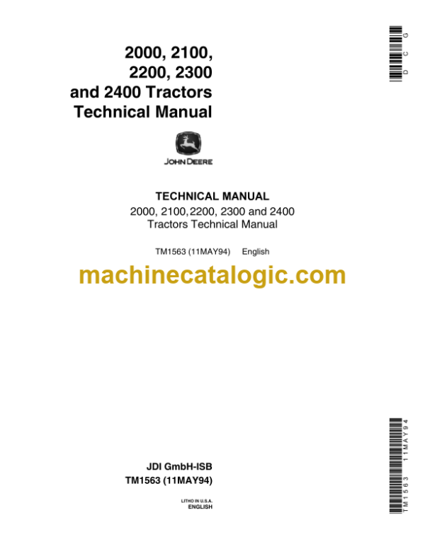 John Deere 2000 2100 2200 2300 and 2400 Tractors Technical Manual (TM1563)