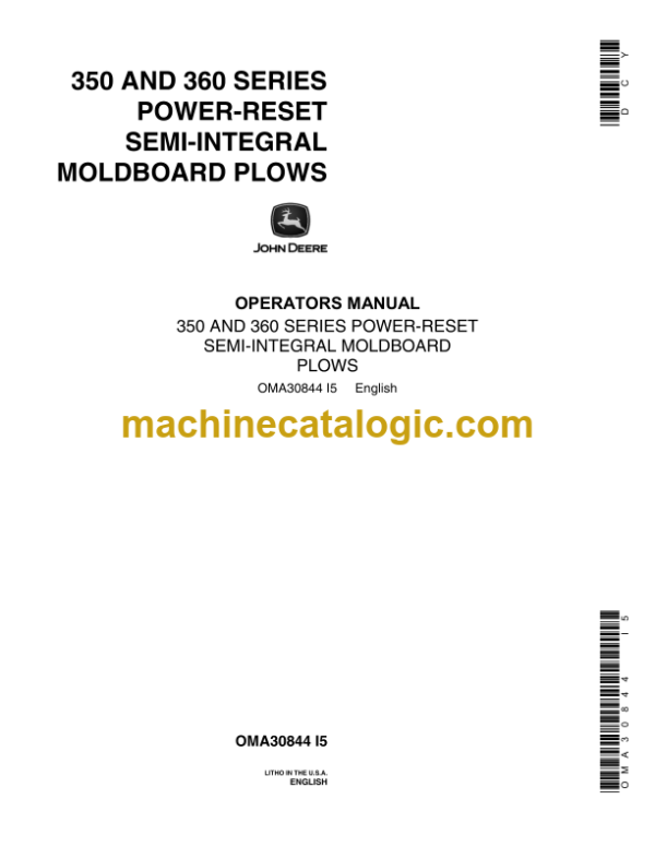 John Deere 350 and 360 SERIES POWER-RESET SEMI-INTEGRAL MOLDBOARD PLOWS Operator's Manual (OMA30844)