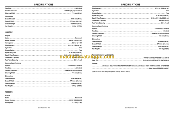 John Deere 924DE, 1128DE, 1128DDE and 1332DDE Walk-Behind Snowblowers Operator's Manual (OMM146053D1)