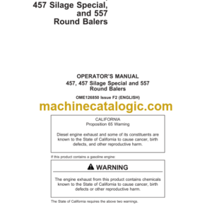 John Deere 457, 457 Silage Special and 557 Round Balers Operator's Manual (OME126850)