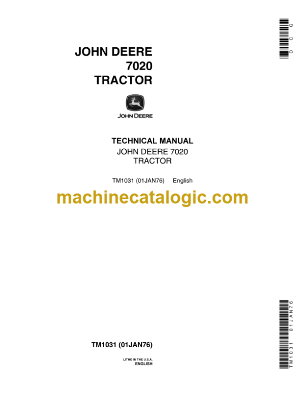 John Deere 7020 Tractor Technical Manual (TM1031)