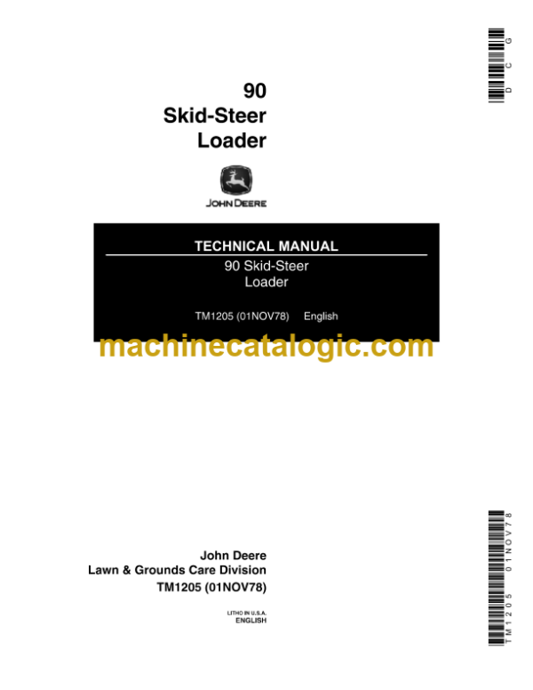 John Deere 90 Skid Steer Loader Technical Manual (TM1205)