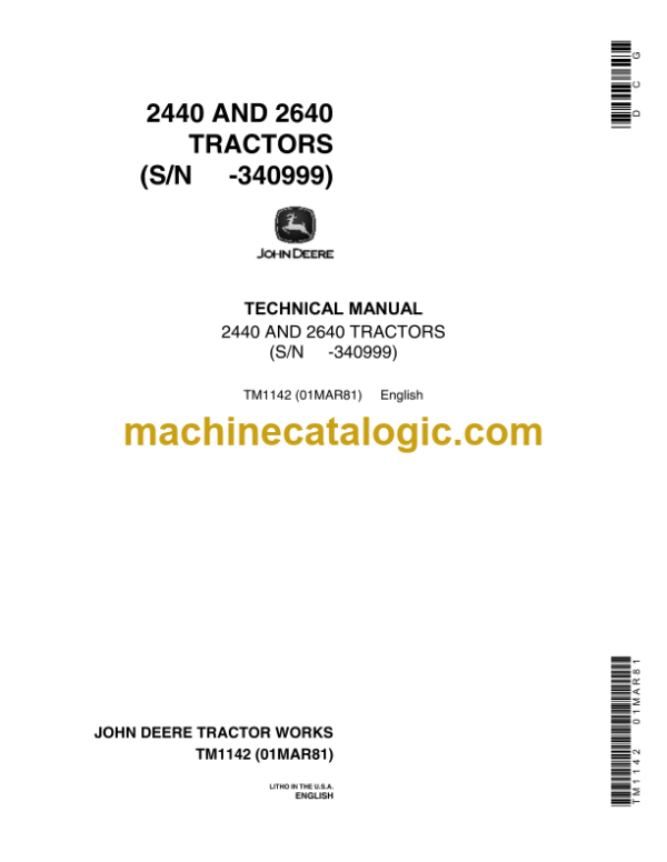 John Deere 2440 and 2640 Tractors Technical Manual (TM1142)