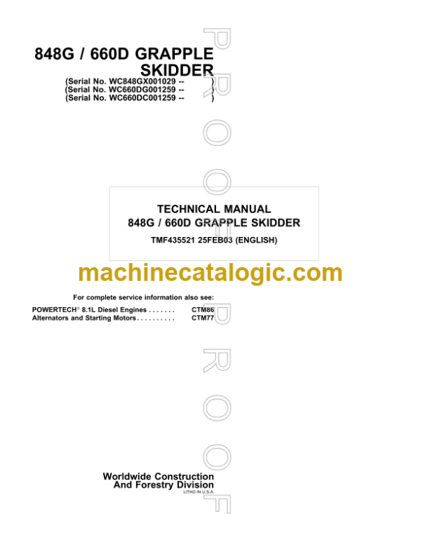 John Deere 848G 660D Grapple Skidder Technical Manual (TMF435521)