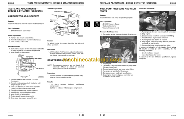 John Deere GX70 GX75 GX85 SX85 GX95 SRX75 and SRX95 Riding Mowers Technical Manual (TM1491)