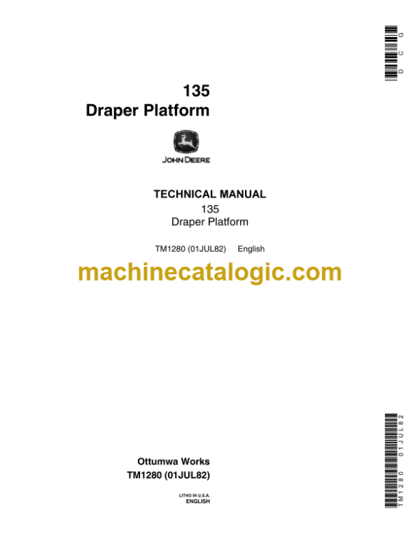 John Deere 135 Draper Platform Technical Manual (TM1280)