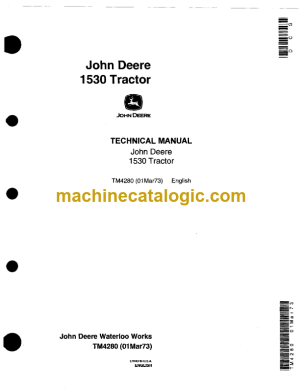 John Deere 1530 Tractor Technical Manual (TM4280)