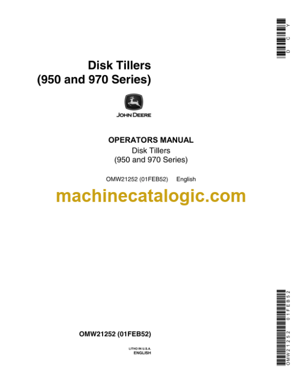 John Deere 950 and 970 Series Disk Tillers Operator's Manual (OMW21252)