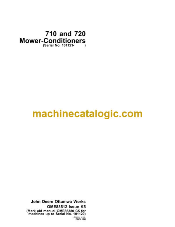 John Deere 710 and 720 Mower-Conditioners Operator's Manual (OME88512)