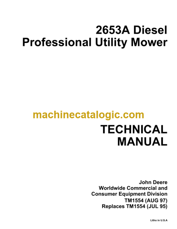 John Deere 2653A Diesel Professional Utility Mower Technical Manual (TM1554)