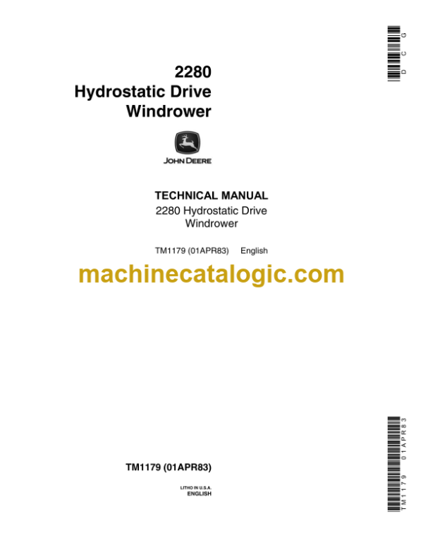 John Deere 2280 Hydrostatic Drive Windrower Technical Manual (TM1179)