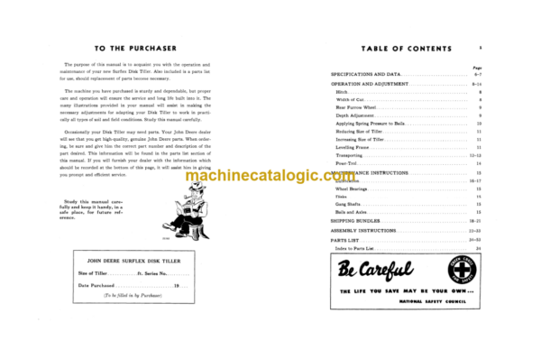 John Deere 1100 Series Surflex Disk Tiller Operator's Manual (OMW24153)