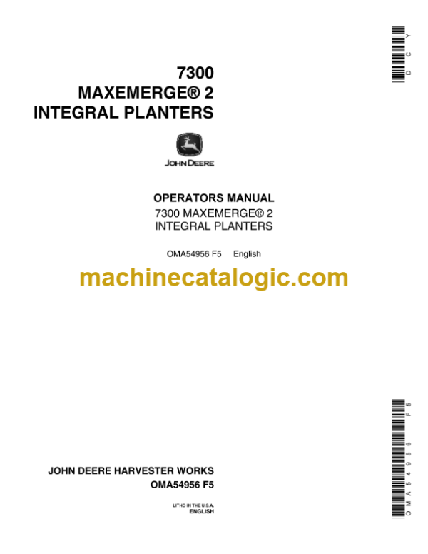 John Deere 7300 MAXEMERGE2 INTEGRAL PLANTERS Operator's Manual (OMA54956)