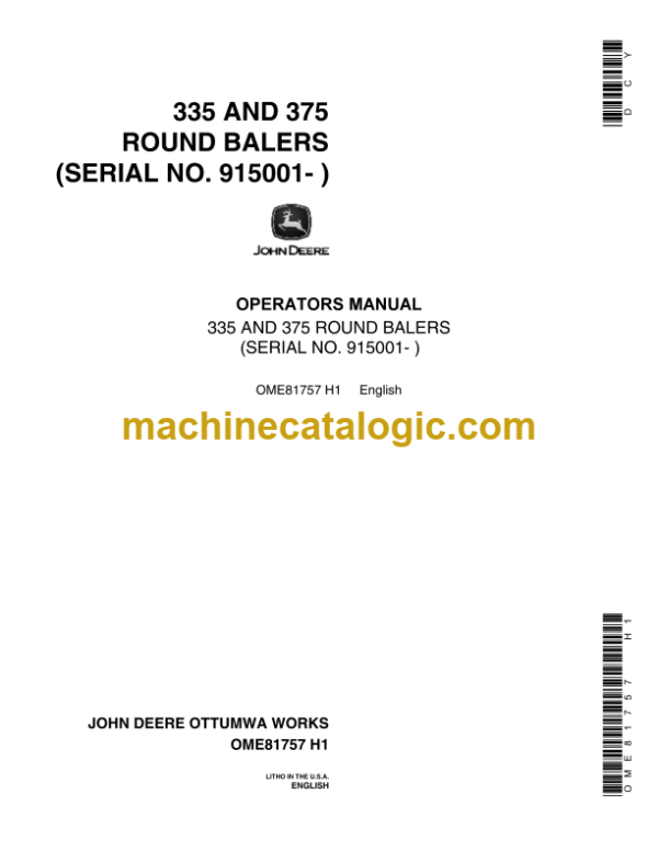 John Deere 335 and 375 Round Balers Operator's Manual (OME81757)