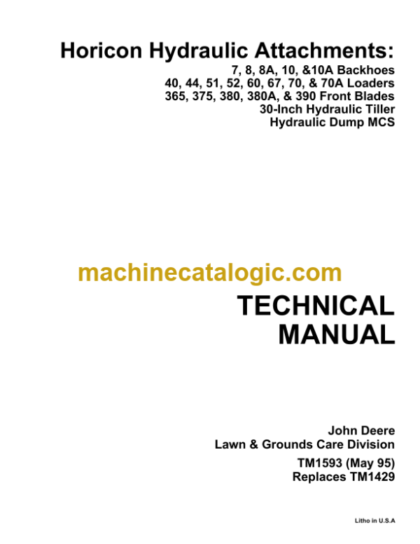 John Deere Horicon Hydraulic Attachments Technical Manual (TM1593)