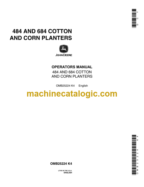 John Deere 484 and 684 Cotton and Corn Planters Operator's Manual (OMB25224)