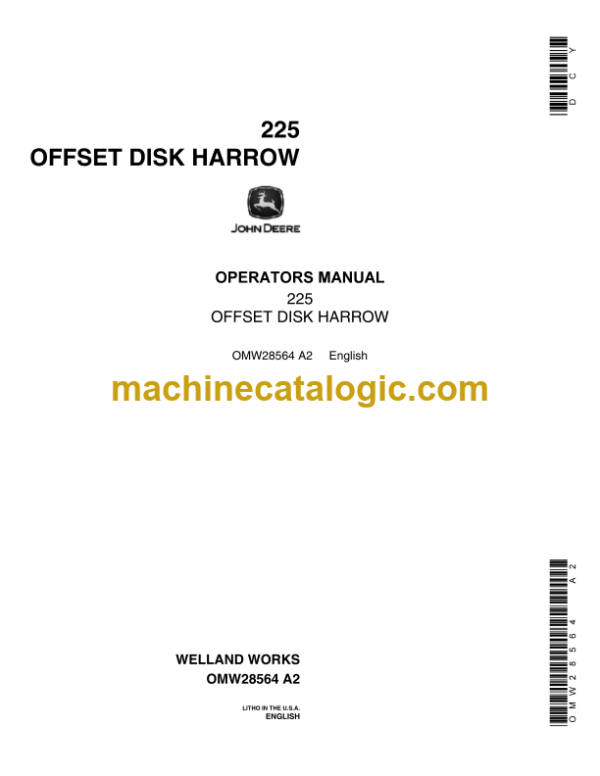 John Deere 225 Offset Disk Harrow Operator's Manual (OMW28564)