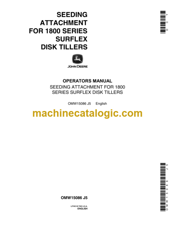 John Deere 1800 Series Surflex Disk Tillers for Seeding Attachment Operator's Manual (OMW15086)