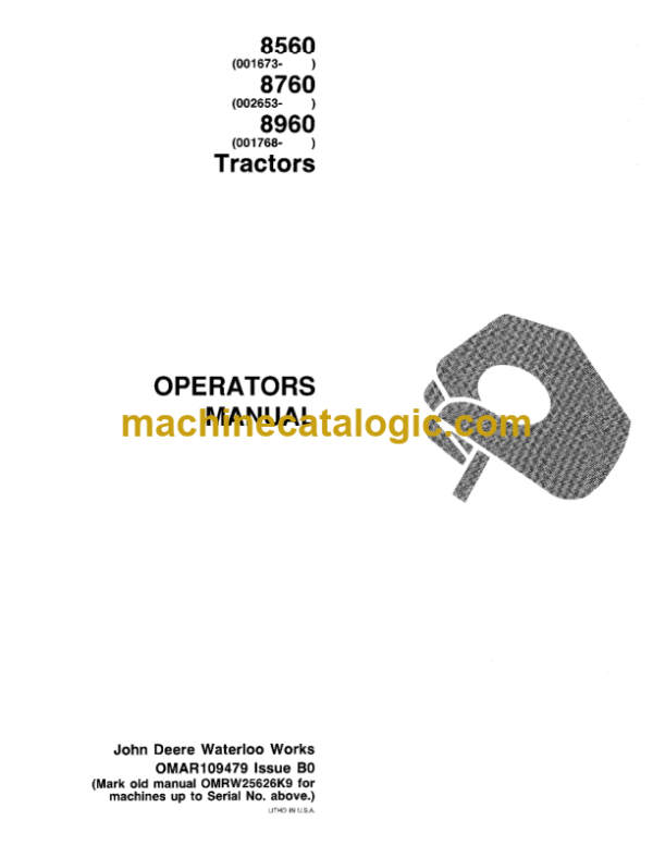 John Deere 8560 8760 8960 Tractors Operator's Manual (OMAR109479)