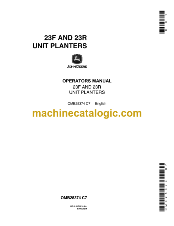 John Deere 23F and 23R Unit Planters Operator's Manual (OMB25374)