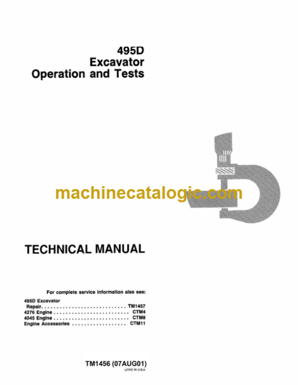 John Deere 495D Excavator Operation and Test Technical Manual (TM1456)