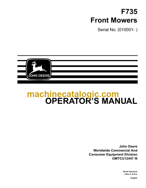 John Deere F735 Front Mowers Operator's Manual (OMTCU12447I9)