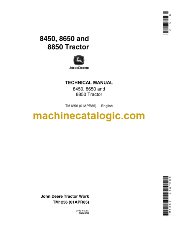 John Deere 8450 8650 and 8850 Tractor Technical Manual (TM1256)