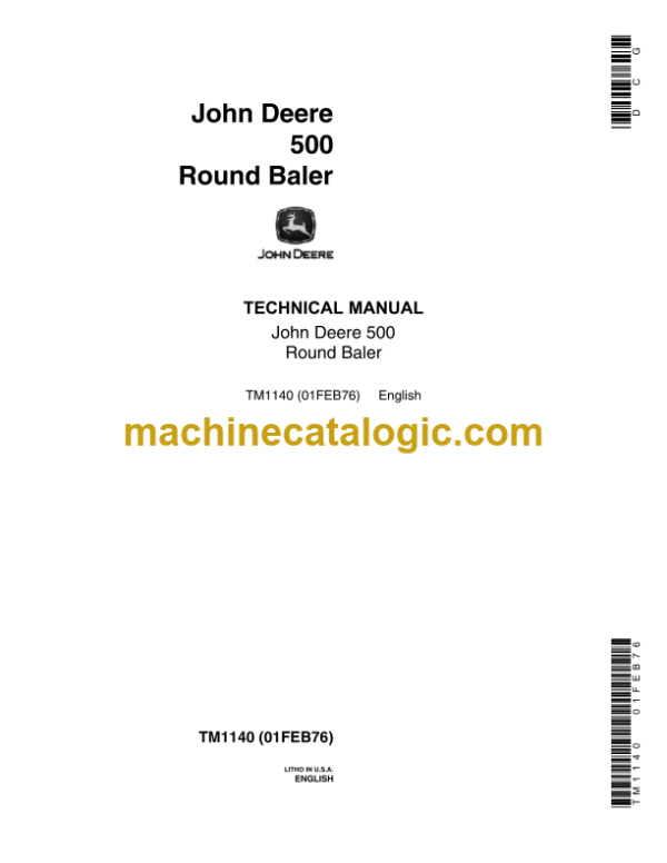 John Deere 500 Round Baler Technical Manual (TM1140)