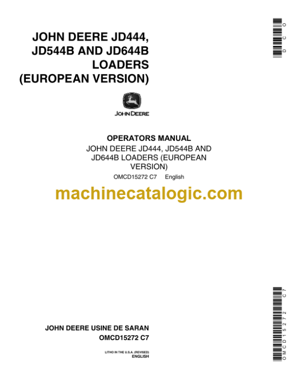 John Deere JD544B and JD644B Loaders (EUROPEAN VERSION) Operator's Manual (OMCD15272)