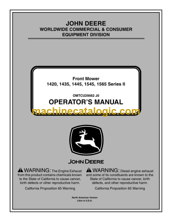 John Deere 1420, 1435, 1445, 1545, 1565 Series-2 Front Mower Operator's Manual (OMTCU29562)