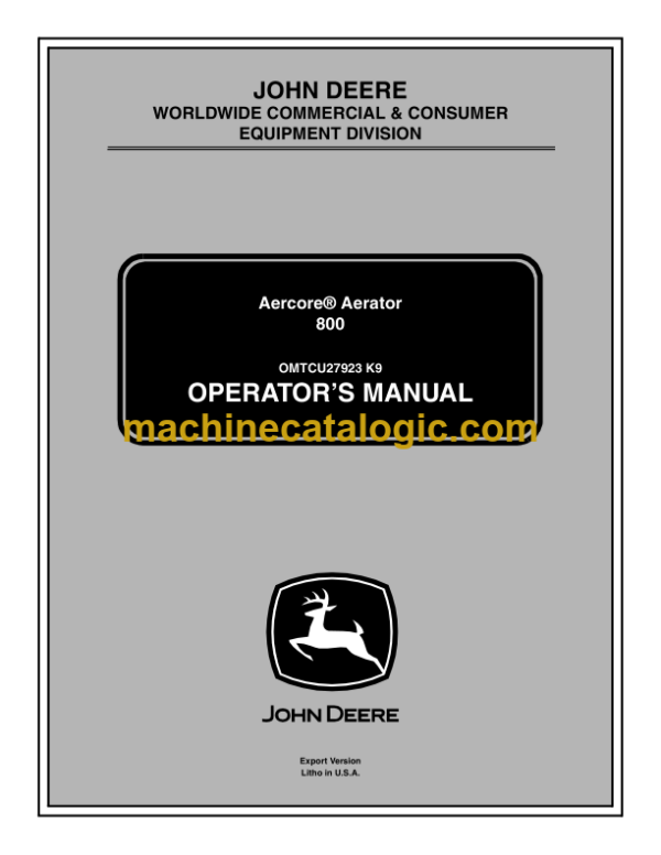 John Deere 800 Aercore Aerator Operator's Manual (OMTCU27923)