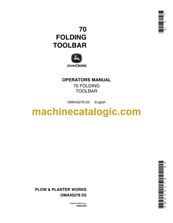 John Deere 70 Folding Toolbar Operator's Manual (OMA45278)