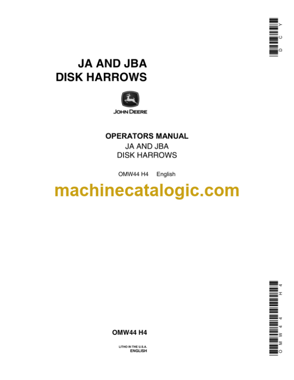 John Deere JA and JBA Disk Harrows Operator's Manual (OMW44)