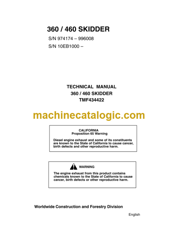 John Deere 360 460 Skidder Technical Manual (TMF434422)