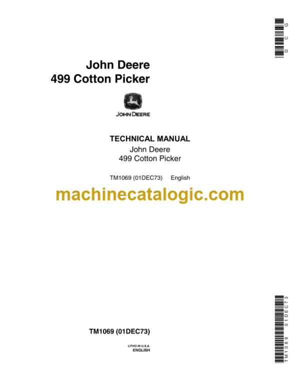 John Deere 499 Cotton Picker Technical Manual (TM1069)