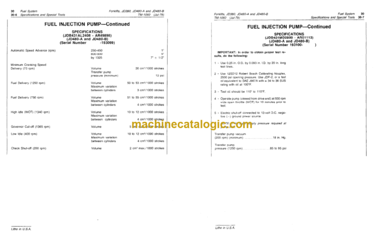 John Deere JD380 JD480-A JD480-B Forklifts Technical Manual (TM1060)