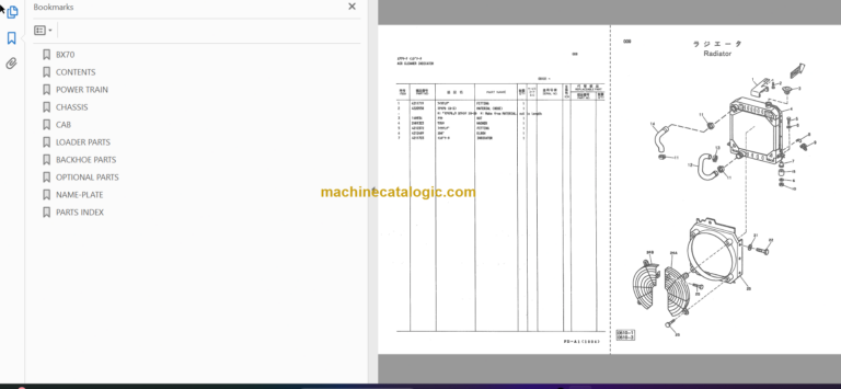 Hitachi BX70 BX70D Backhoe Loader Parts Catalog & Equipment Components Parts Catalog