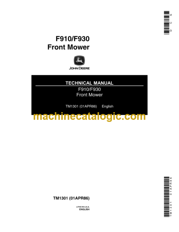 John Deere F910 F930 Front Mower Technical Manual (TM1301)