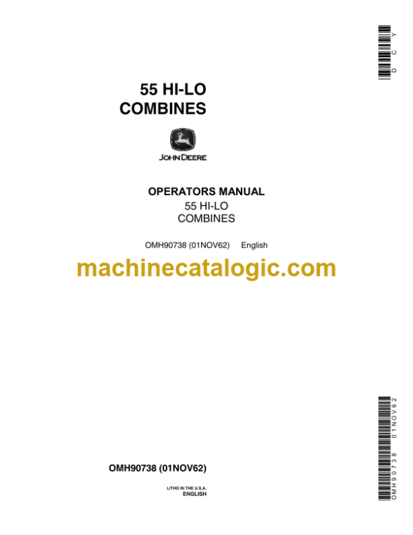 John Deere 55 HI-LO Combines Operator's Manual (OMH90738)