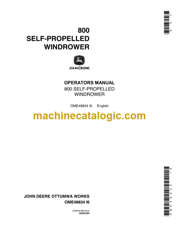 John Deere 800 Self-Propelled Windrower Operator's Manual (OME48834)