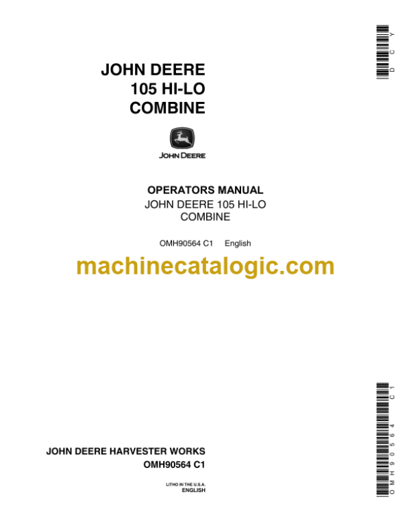 John Deere 105 HI-LO Combine Operator's Manual (OMH90564)