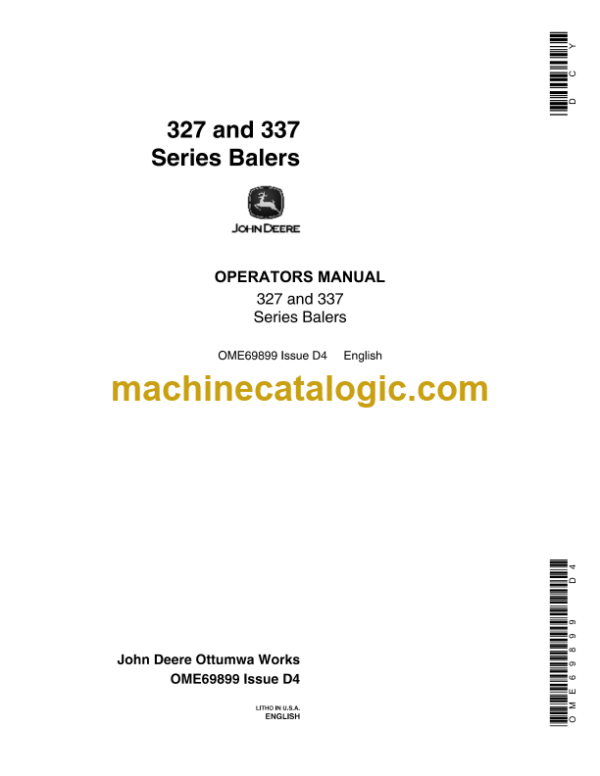 John Deere 327 and 337 Series Balers Operator's Manual (OME69899)