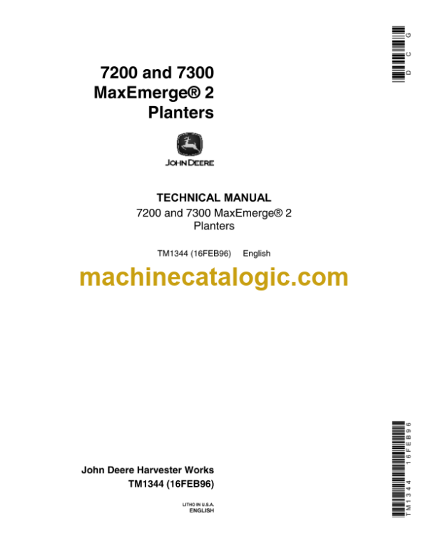 John Deere 7200 and 7300 MaxEmerge2 Planters Technical Manual (TM1344)