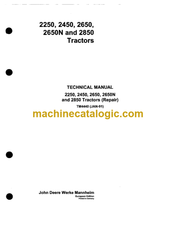 John Deere 2250, 2450, 2650, 2650N and 2850 Tractors Technical Manual (TM4440)