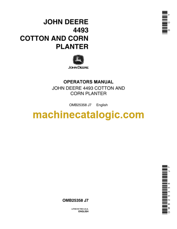 John Deere 4493 Cotton and Corn Planter Operator's Manual (OMB25358)